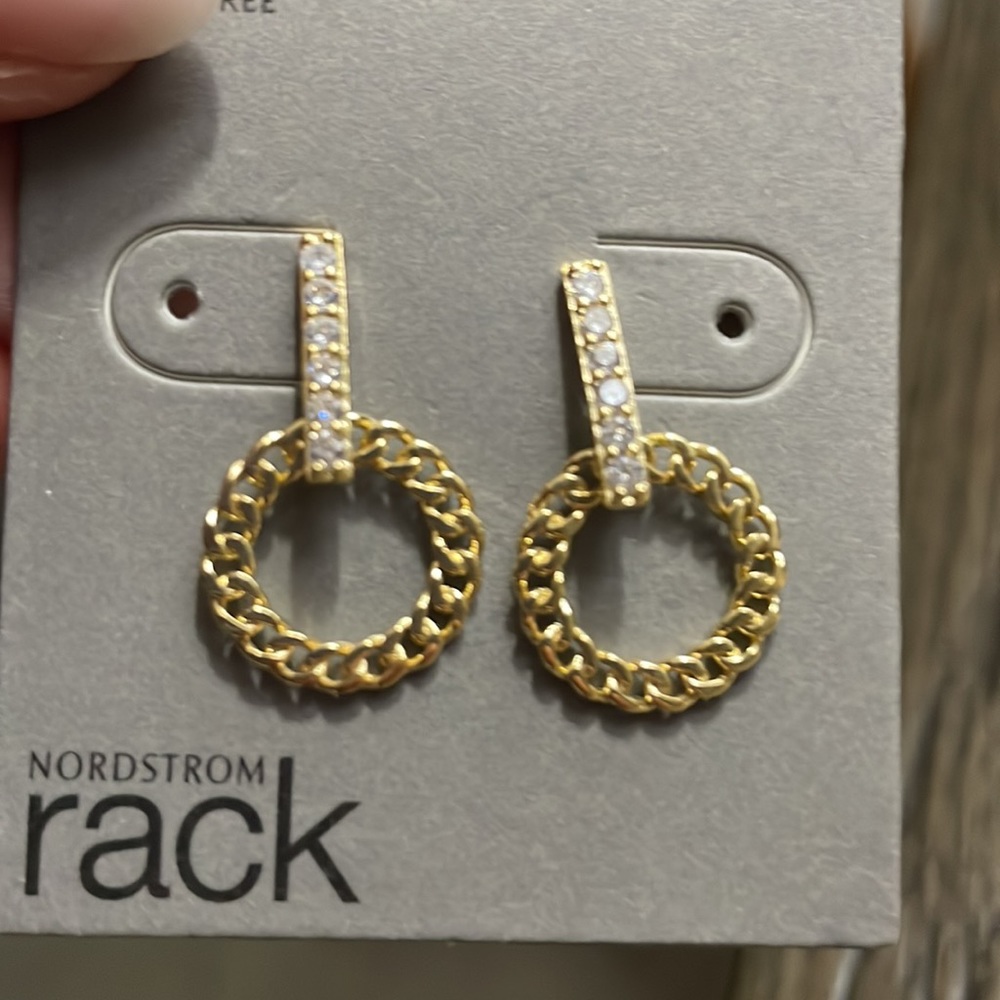 Cubic Zirconia Nickel Free Gold Tone 1” Drop Earrings